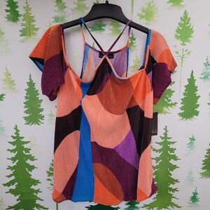 Bold Elements Asymmetrical Neck Short Sleeve Blouse.